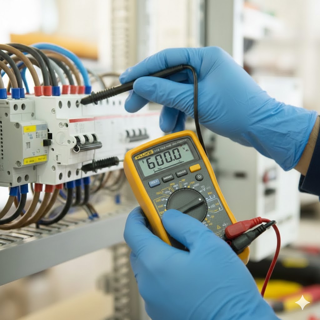 Especialista realizando mediciones eléctricas